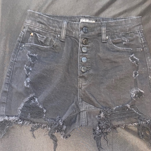 Black high waisted distressed shorts - Picture 1 of 4